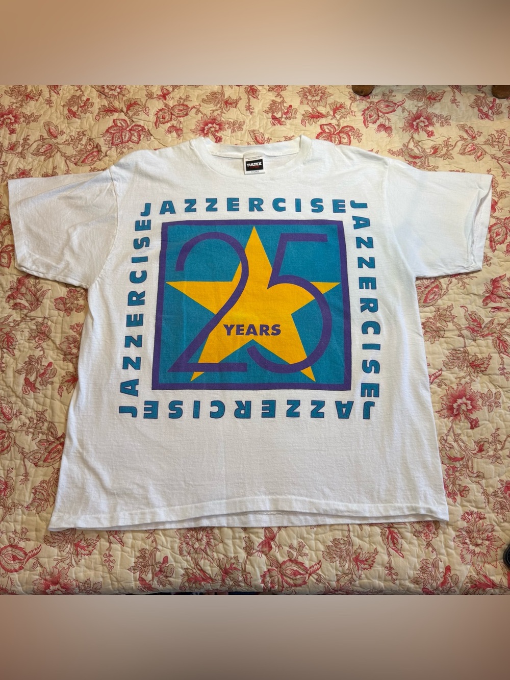Vintage 90s Tultex  Jazzercise 25 Years Tee with Teal, Purple & Yellow